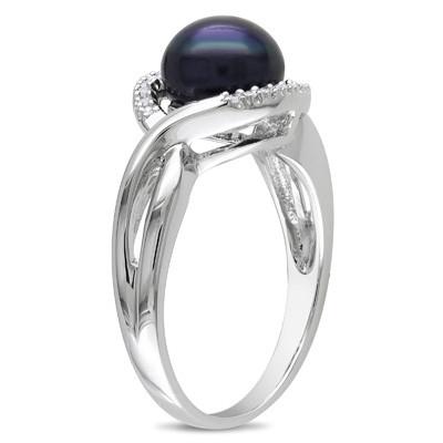 Black Cultured Freshwater Pearl Diamond Ring