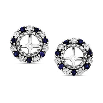 Blue Sapphire Beaded Double Frame Stud Hoops Jackets in Sterling Silver