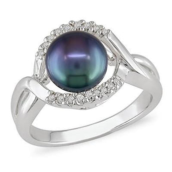 Black Cultured Freshwater Pearl Diamond Ring