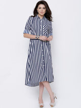 Rosyalps Navy & White Striped Shirt Dress